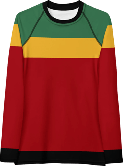 Rasta UPF 50+ Rash Guard, Red Gold & Green Reggae Jamaica Vibes, Soft Breathable Cooling UV Sun Protection, Swim Gym Athleisure Sport Shirt