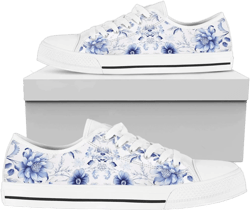 White floral Low Top Sneakers, Birthday Gifts for Her Custom Women Shoes Tie Sneakers Casual Shoes White Sneakers