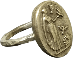 Roman Art Ancient Greek Woman with Pigeons  Intaglio Coin Signet Ring Silver Gold Coin Over Intaglio Signet Ring Silver Jewelry Aphrodite