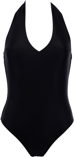 Classic black halter one-piece swimsuit, Sleek V-neck monokini for women, Slingshot bikini