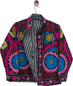 Black Color Cotton Suzani Jacket, Suzani Embroidery Jacket, Winter Wear Jacket Coat, Suzani Short Jacket, Cotton Embroidered Jacket