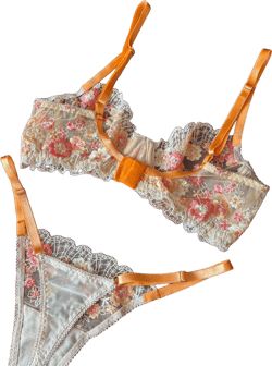 Flower orange lingerie set, garter belt set, orange underwear, lingerie see through, soft mesh bra, orange lace lingerie, floral print thong