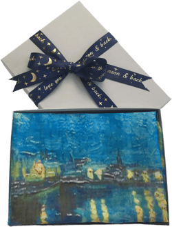 Starry Night Over The Rhone Print Scarf in Gift Box, Van Gogh Starry Night Silk Scarf for Women, Great Paintings Gift Box Scarf in the UK