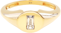 Lab Diamond Baguette Signet Ring Solid 14k Gold Pinky Ring for Women Tiny Diamond Dome Ring Vintage Style Seal Band Yellow Rose White