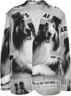 Newspaper Collie Newsprint Dog Blazer, Men&#39;s Cotton Blazer, Sport Coat, Smoking Jacket, Dinner Jacket, Big Sizes, Designer Luxury , Journal