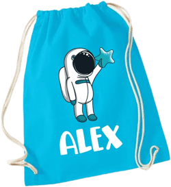 Personalised 100% cotton PE bag with kids name / Back to school / Swimming kit / Unicorn, Astronaut, Football, Dinosaur, Rainbow Drawstring