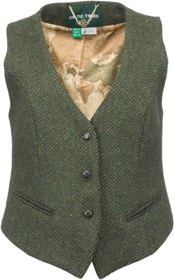 Celtic Tweed |Women&#39;s Green Herringbone Tweed Waistcoat | Wool Vest | Ladies Vintage Clothing | Women Suit| Gaelic Gift From Ireland For Her