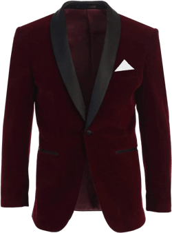 Men&#39;s Slim Fit Velvet Shawl Lapel Tuxedo Jacket (Burgundy)