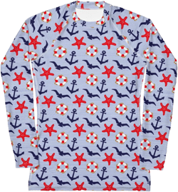 Out to Sea Nautical Marine Rash Guard, Yoga Workout Fitness Rash Guard, Long Sleeve Womens Activewear, Jiu Jitsu MMA Rash Guard, Ocean Gifts