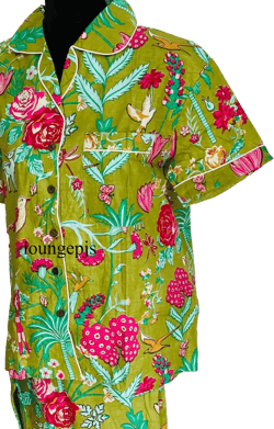 Womens Pajamas Short Sleeve Set, Long Pant Cotton, Summer Style Gift, Indian Cotton Pajama Set, Hand Block Print PJs, Lounge and Sleepwear