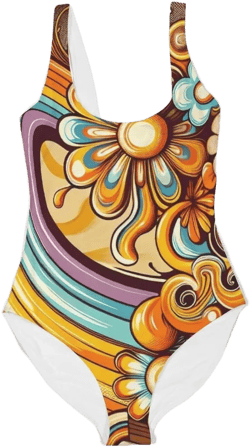 1960s Mod Daisy Swimsuit, Groovy Flower Print Women&#39;s One-Piece Swimwear, Maillot Summer Vacation Swim Suit Retro Beachwear