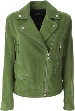 Karl Lagerfeld Women's Green Suede Leather Biker Jacket