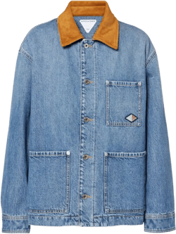 Bottega Veneta Women's Blue Jacket With Suede Collar And Logo Patch