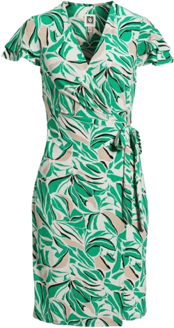 Anne Klein Women's Green Abstract Print Flutter Sleeve Wrap Dress