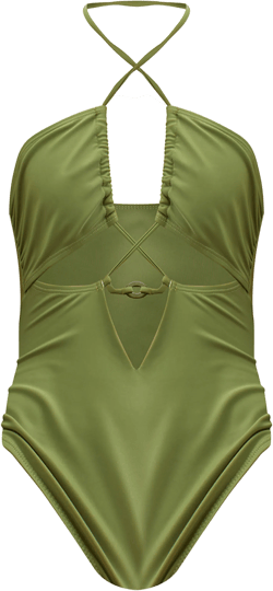 Olive Halter Neck Cut Out Swimsuit