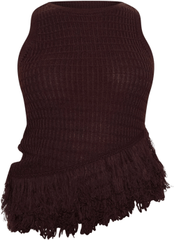  Petite Chocolate Fringe Edge Sleeveless Knit Top