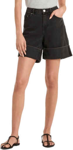 Women&#39;s Mid-Rise Wide Cuff Baggy Denim Shorts - Future Collective Black Wash 10