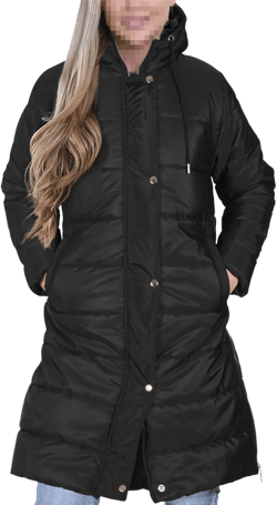 A2Z Ladies Adults Girls Long Sleeves Oversized Black Hooded Quilted Padded Long Line Vest Jacket Long Coat Winter Wear Black 4X-Large