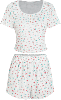 Floral Button Up Tee & High Waist Shorts Pajama Set