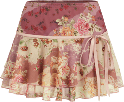 Mesh Low Rise Floral Bowknot Ruffle Hem Mini Skirt