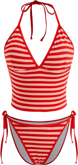 V-neck Stripe Knotted Tankini Bikini Set