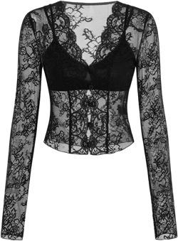V-neck See-through Lace Blouse With Cami Top
