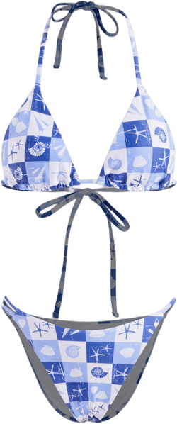 Halter Neckline Shell Check Knotted Triangle Bikini Set
