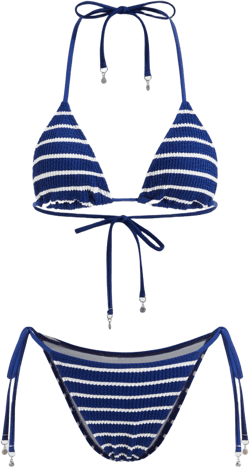 Ribbed Halter Neckline Stripe Shell Detail Knotted Triangle Bikini Set
