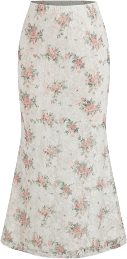 Lace Ditsy Floral Split Knotted Bandeau Top With Mermaid Maxi Skirt Set
