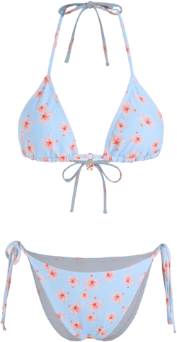Halter Neckline Floral Knotted Tie Side Bikini Set