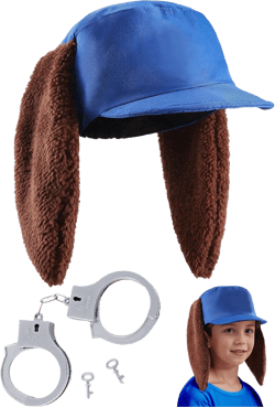 Dog Hero hat Costume kit,Include Dog Ears cap,Handcuffs with Keys for kids Men Women Halloween Cosplay Book Day of School Dress Up
