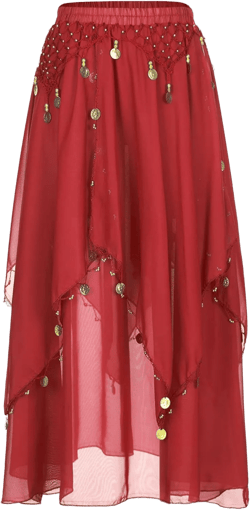 Aislor Womens Belly Dance Skirts Sequins Beaded Chiffon Layered Irregular Hem Dancing Skirt