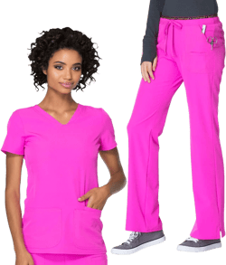 HeartSoul Scrub Set for Women, V-Neck Scrub Top 20710 with 4 Pockets Drawstring Scrub Pant 20110, Glam Fuschia - M Top/M Pant