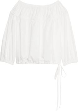 Cotton Poplin Ruched Bubble-Hem Top