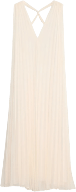 Pleated Georgette Open-Back Long Midi Dress