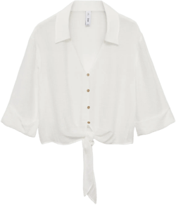 Flared-sleeve blouse with bow
