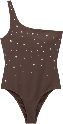 Asymmetrical swimsuit with metallic details