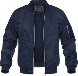 MAGNIVIT Men's Lightweight Bomber Jacket Windbreaker Casual Fall Spring Outdoor Coat Small Navy Blue