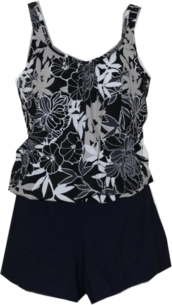 Penbrooke Exotic Journey Blouson Shortini Swimsuit - Black/Grey 14 Black, Light Tan, Grey