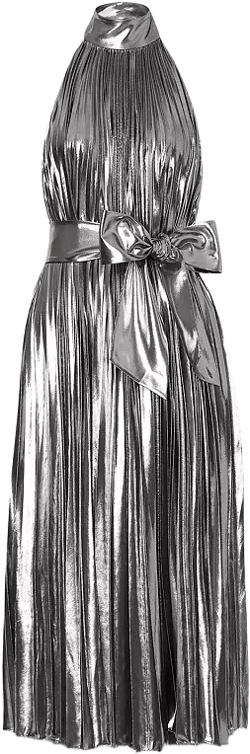 MILLY Idena Pleated Lame Halter Dress 