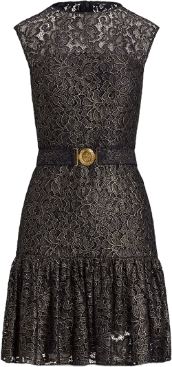 Lauren Ralph Lauren Belted Metallic Lace Cocktail Dress