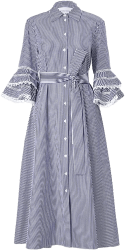 Carolina Herrera Tiered Ruffle Sleeve Cotton Shirt Dress  