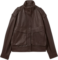 REISS Cleo Shoulder Detail Leather Jacket