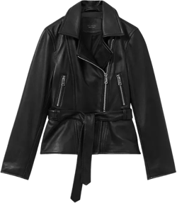 REISS Febe Belted Leather Moto Jacket