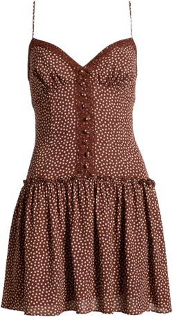 Reformation Women's Brown Citrus Polka Dot Lace Trim Drop Waist Sundress
