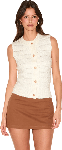Cream Boucle Knit Button Through Vest