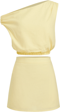 Linen-blend Asymmetrical Neck Elastic Waist Crop Top With Mini Skirt