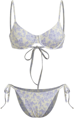 V-neck Floral Knotted Underwire Tie Side Bikini Set