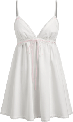 Linen-blend V-neck Lace Trim Bowknot Mini Nightdress
