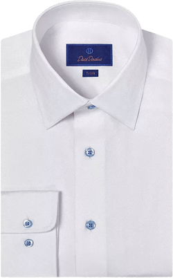 David Donahue Cotton Dobby Herringbone Trim Fit Dress Shirt